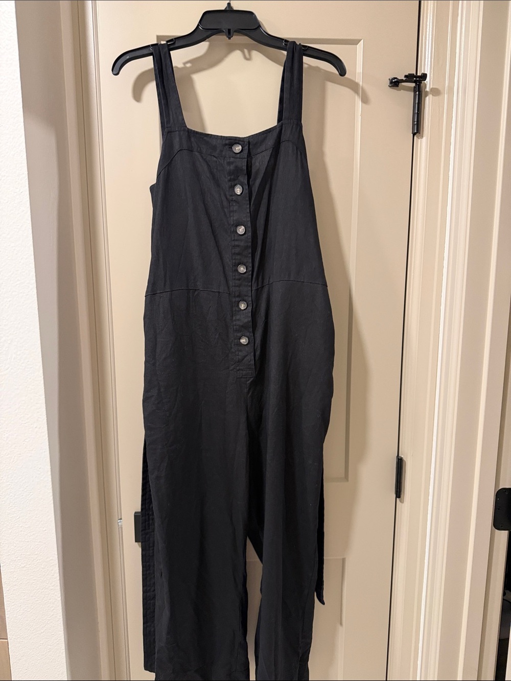Everlane Linen Black Button-Front Wide Jumpsuit
